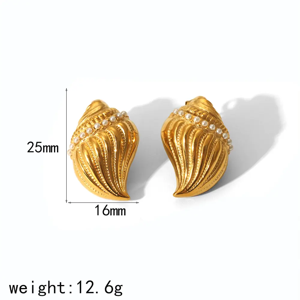 1 Pair Simple Series Vacation Geometric Stainless Steel  Gold Color Artificial Pearl Women's Stud Earrings h5 Picture2